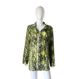 Naked Wardrobe Sheer Snake Print Button Down Neon Black Medium NEW
